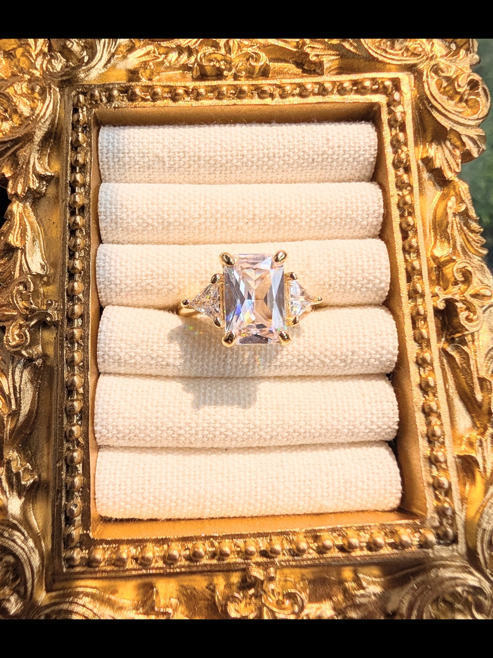Gold Cubic Zirconia Engagement Ring - Gold Tone Statement